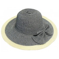 Straw Wide Brim Hat w/ Bow - Black - HT-M11BK